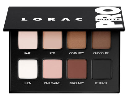 LORAC PRO Matte Eye Shadow Palette front view with 8 shades