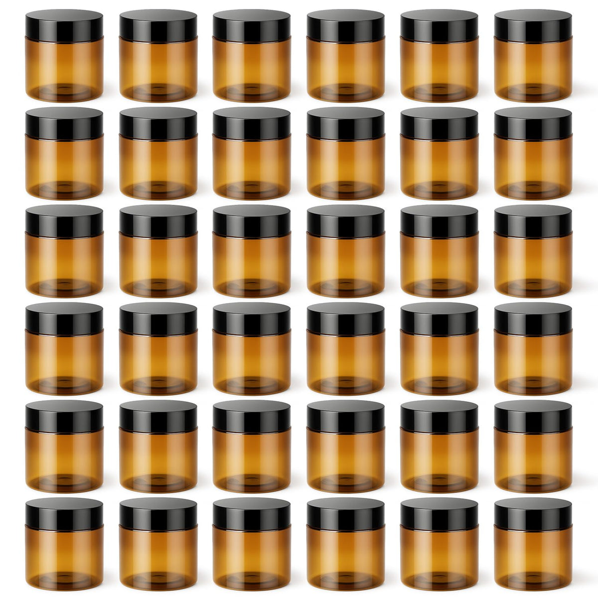 Loretoy 36 Pack 2 OZ Plastic Jars with clear lids front view