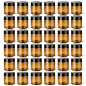 Loretoy 36 Pack 2 OZ Plastic Jars with clear lids front view