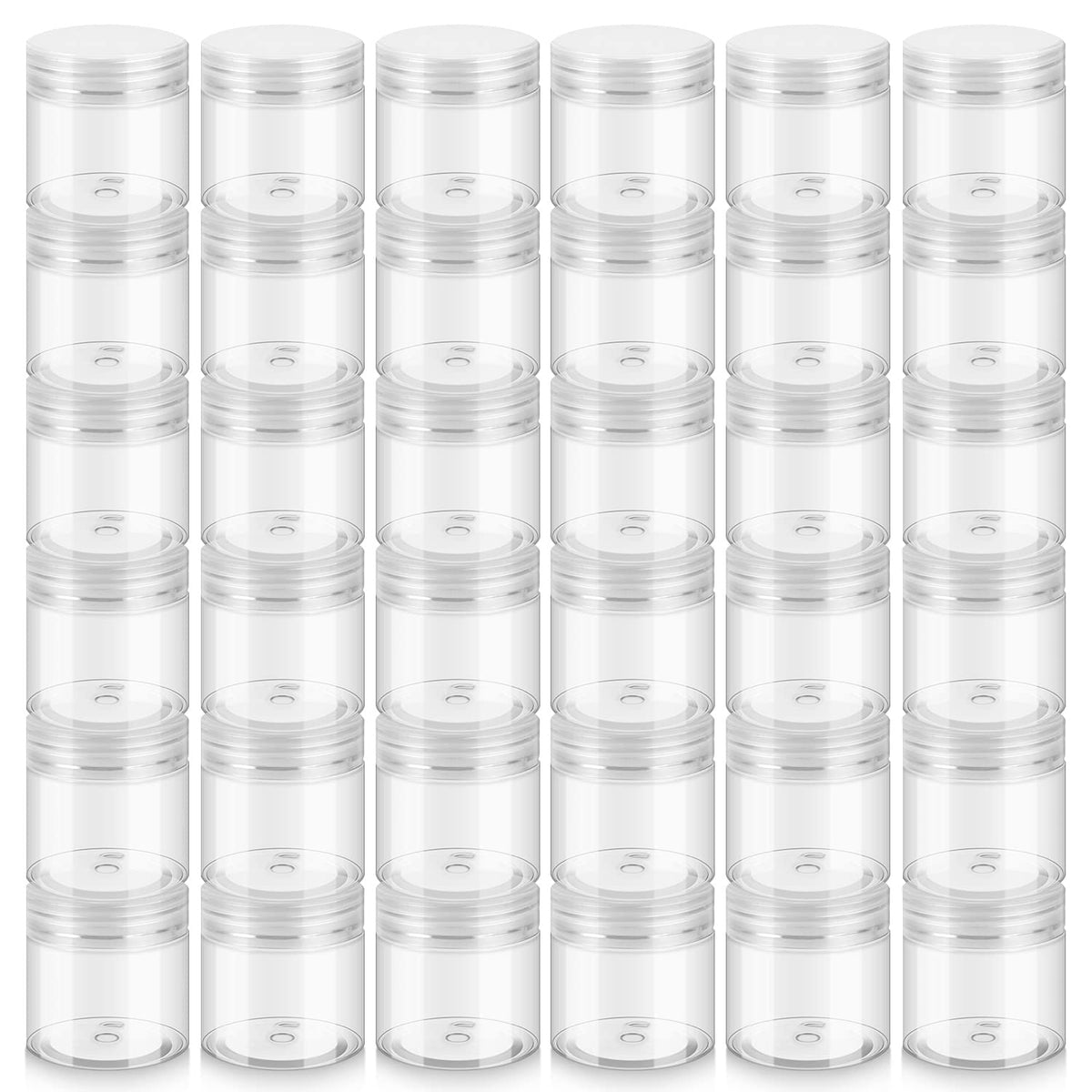 Loretoy 36 Pack Plastic Jars clear containers front view