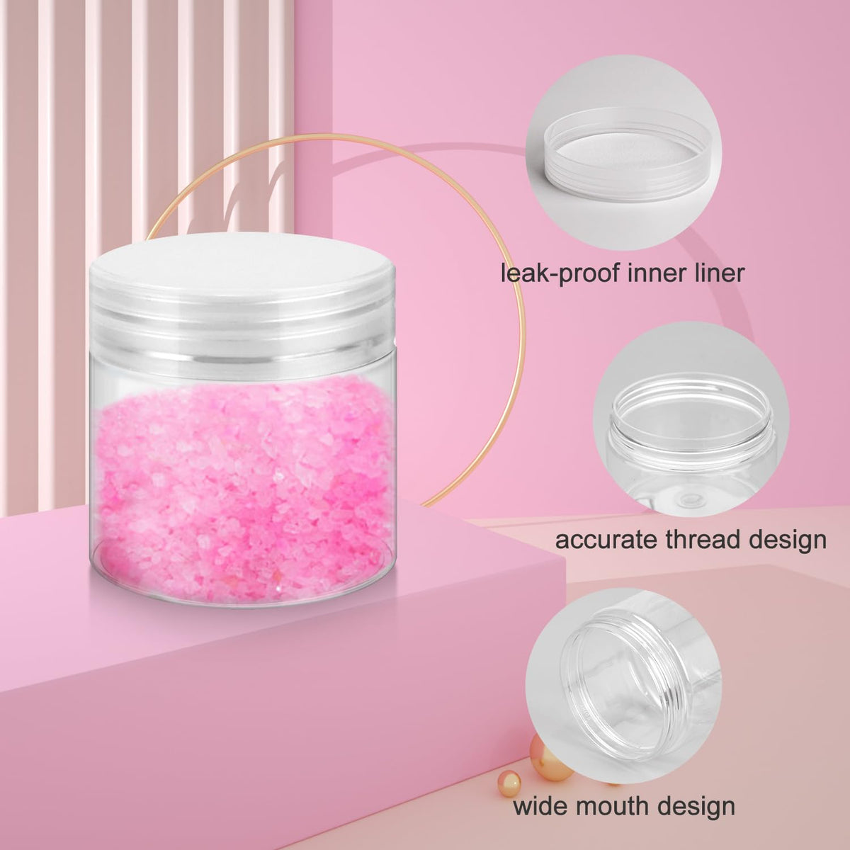 Loretoy 36 Pack Plastic Jars with lids displayed
