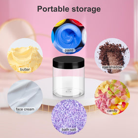 Loretoy plastic jar filled with lotion, travel-ready