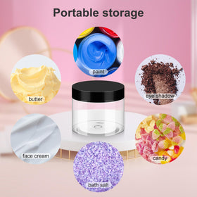 Loretoy plastic jars filled with lotion and powder