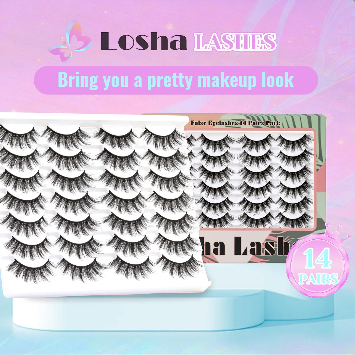 Losha Cat Eye Lashes in a beauty setup with tools