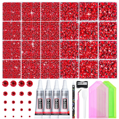 LOTWOW 35000PCS red rhinestones assorted sizes in packaging