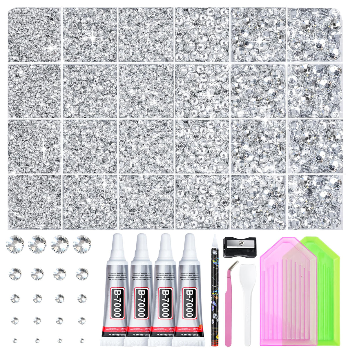 LOTWOW Bedazzler Kit with 35000 silver rhinestones assorted sizes