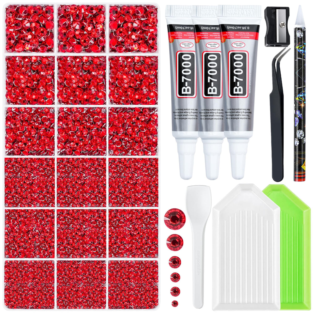 LOTWOW Rhinestones Kit 32000 Pcs red resin rhinestones in packaging