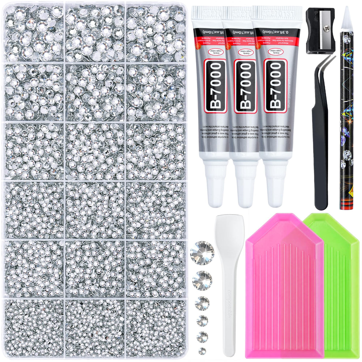 LOTWOW Rhinestones Kit with 32000 sliver clear rhinestones and tools
