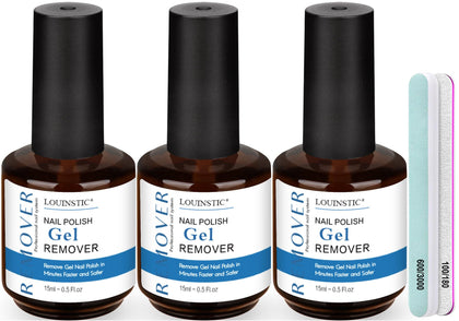LOUINSTIC Gel Polish Remover Kit front view with three 15ml bottles