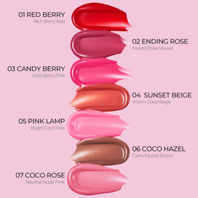 LOVB LOVB Pudding Glow Lip Stain 01 RED BERRY in a beauty setup