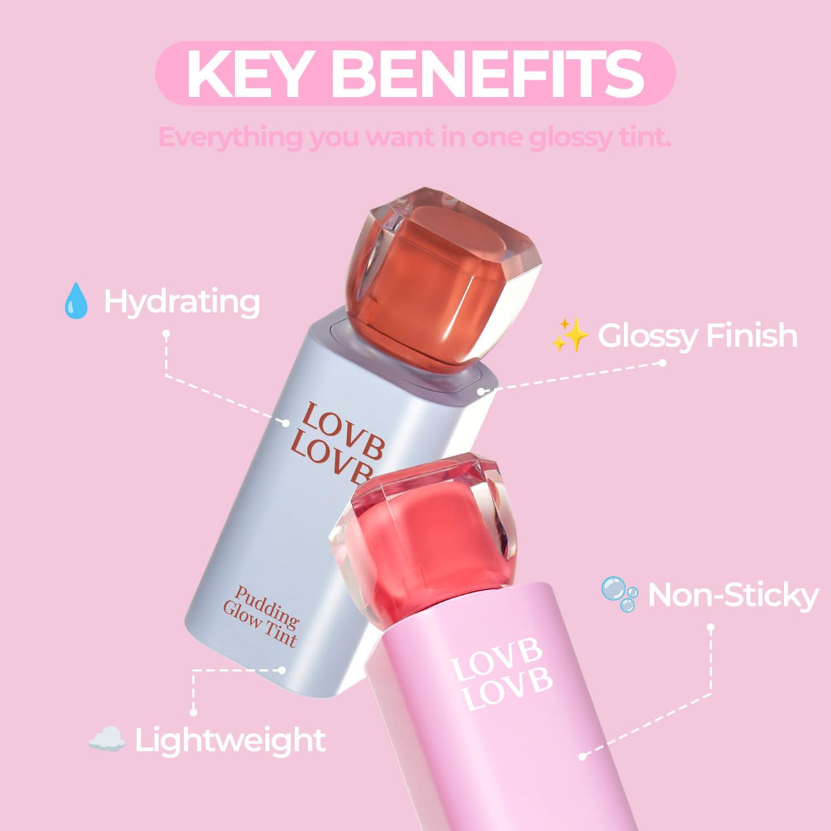 LOVB LOVB Pudding Glow Lip Stain 01 RED BERRY texture on lips