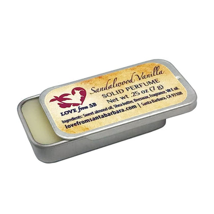 Love from Santa Barbara Compact Personal Sandalwood Vanilla Solid Perfume front view