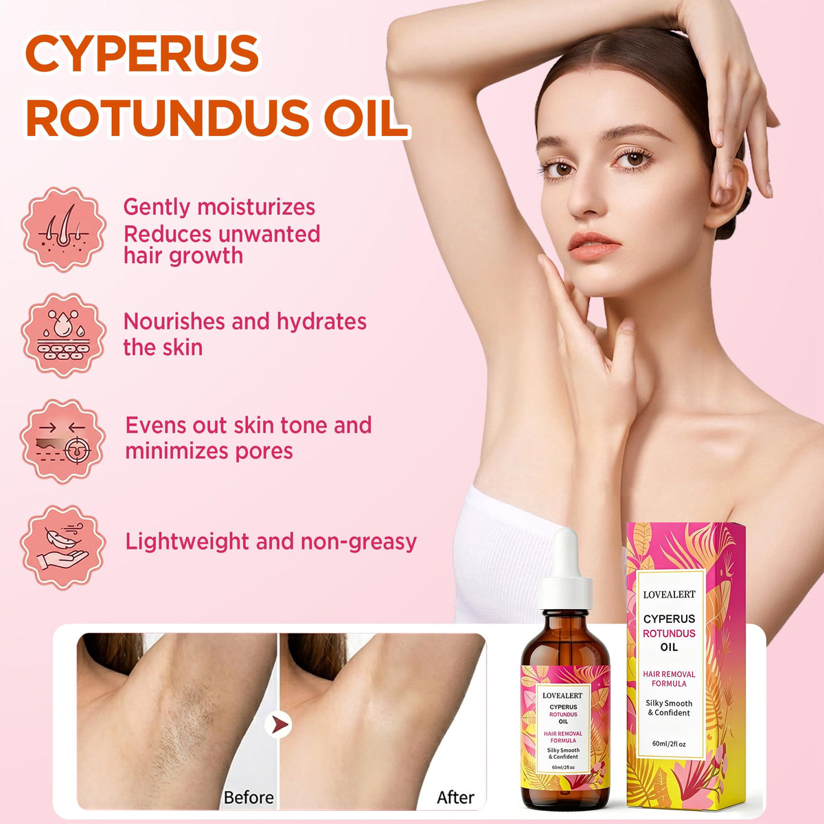 LOVEALERT Cyperus Rotundus Oil 60ml with application instructions