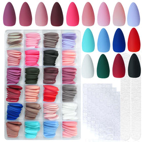 LoveOurHome Almond Press on Nails 576pc in assorted matte colours
