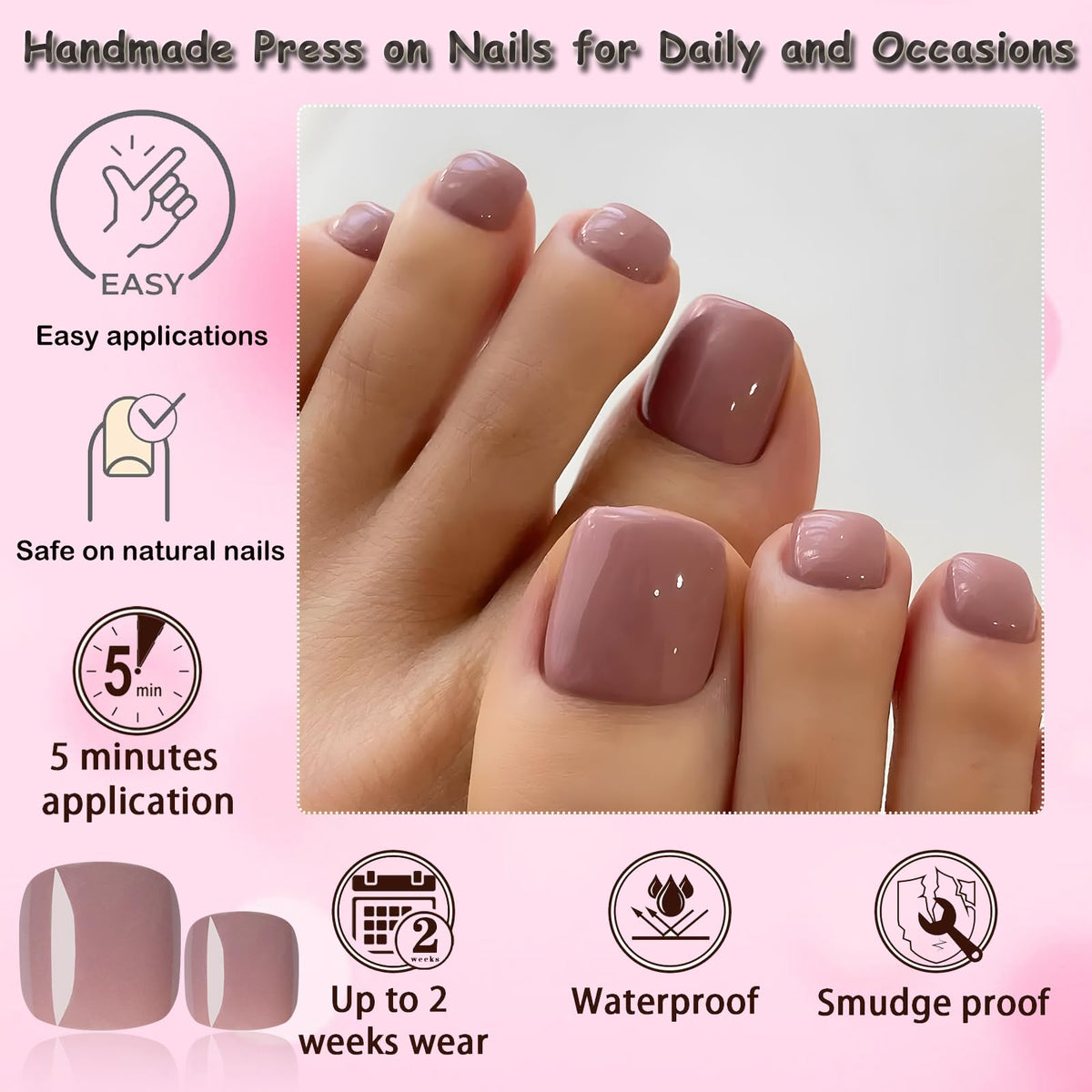 LoveOurHome Coffee Press on Toenails kit contents including nail files