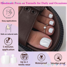 LoveOurHome white fake toenails in packaging