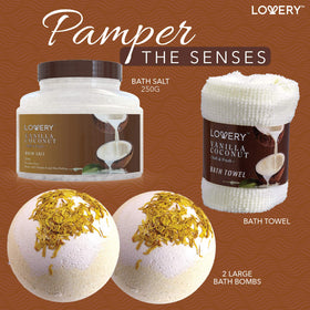 LOVERY Bath Bombs and Bath Salt displayed in the basket