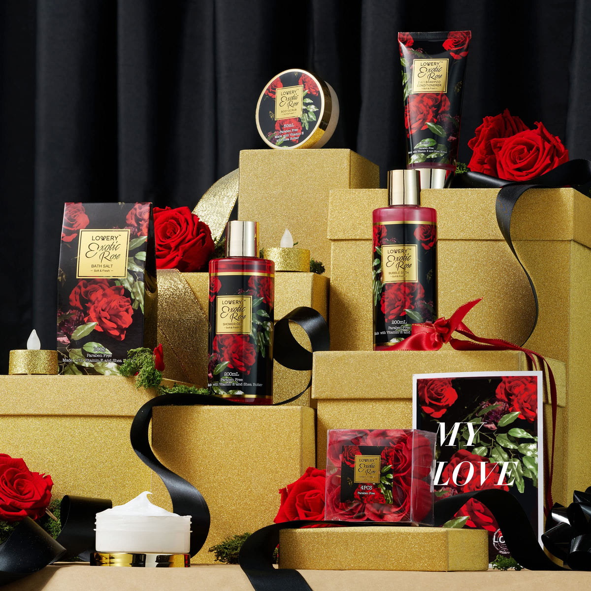 LOVERY bath salts and rose soap petals