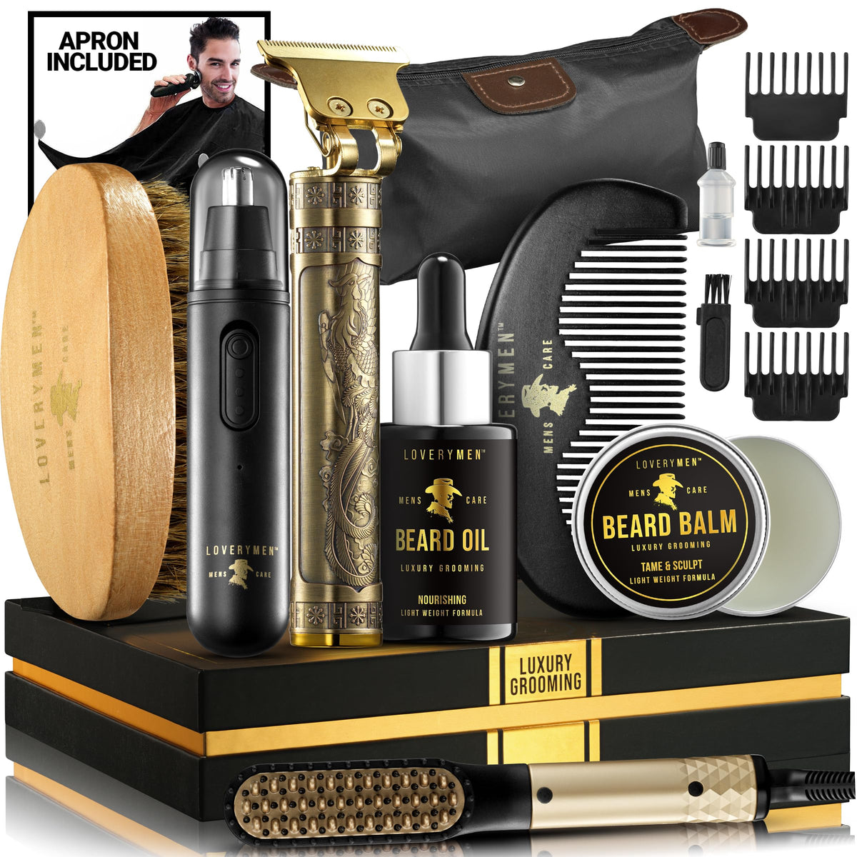 LOVERY Grooming Beard Kit 15pc with trimmer and oil