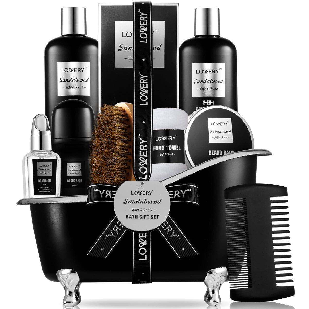 LOVERY Men's Bath and Beard Grooming Kit 11-Piece Set front view