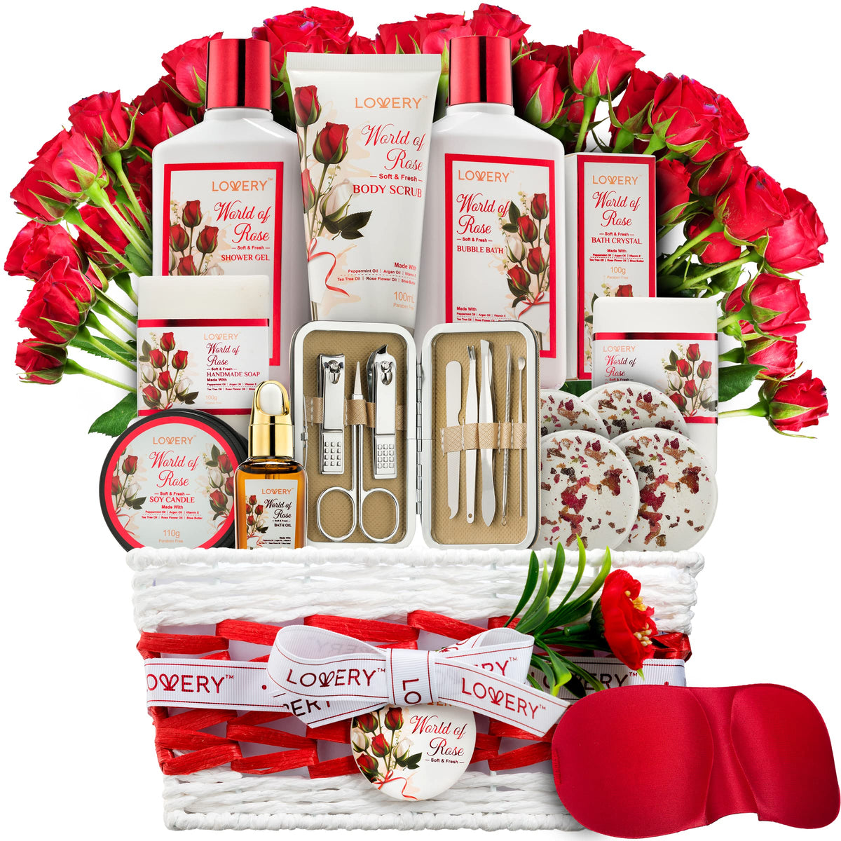 LOVERY Red Rose Spa Gift Set 35 Piece with bath essentials