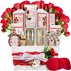 LOVERY Red Rose Spa Gift Set 35 Piece with bath essentials