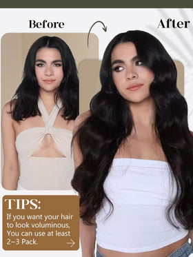 Loxxy Long Wide Tape In Hair Extensions Jet Black on model