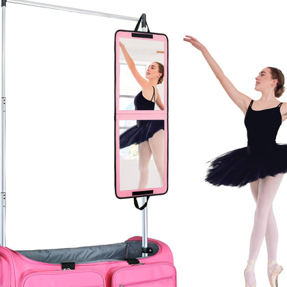 LPHUMEX Portable Pink Full Length Dance Mirror front view