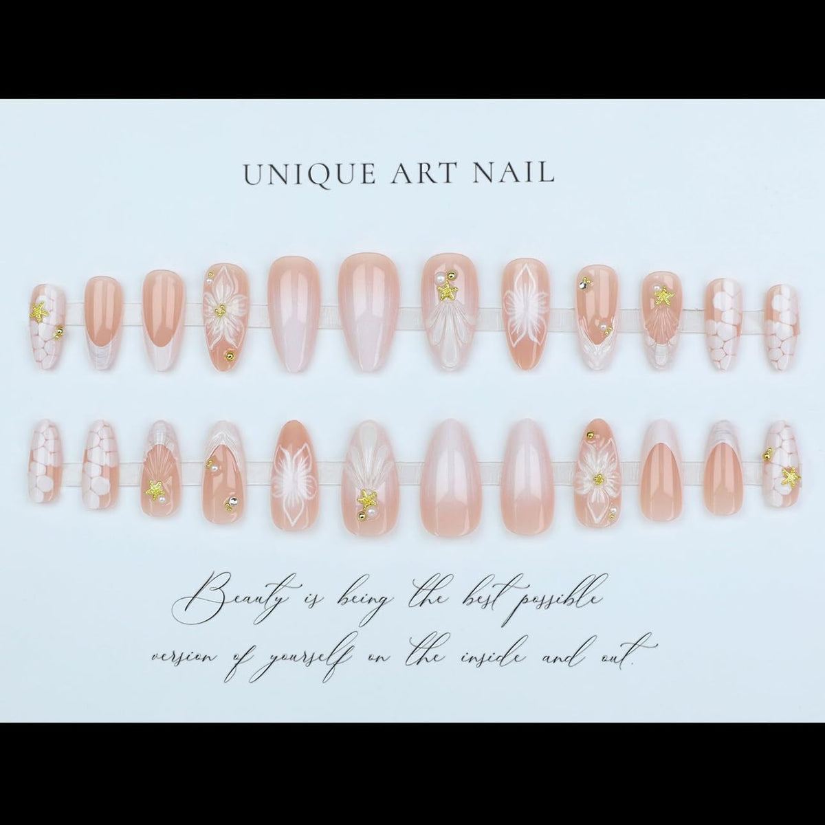LPOODDNU 3D Almond Press on Nails assorted sizes display