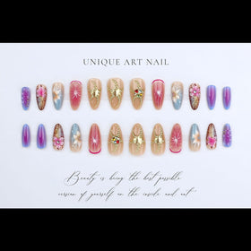LPOODDNU 3D Colourful Flower Press On Nails packaging