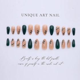 LPOODDNU Almond Press on Nails dark green side view showing nail shapes