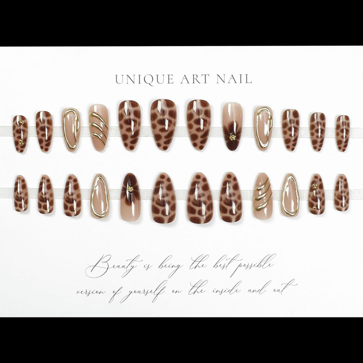 LPOODDNU Brown Almond Press On Nails in various sizes