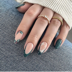 LPOODDNU Christmas Press On Nails Almond Green French Tip packaging