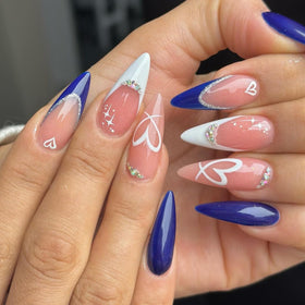 LPOODDNU Press on Nails Almond Medium heart and diamond design close-up