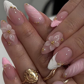 LPOODDNU Press On Nails almond style 24pcs kit front view