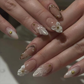 LPOODDNU Press On Nails almond style kit front view