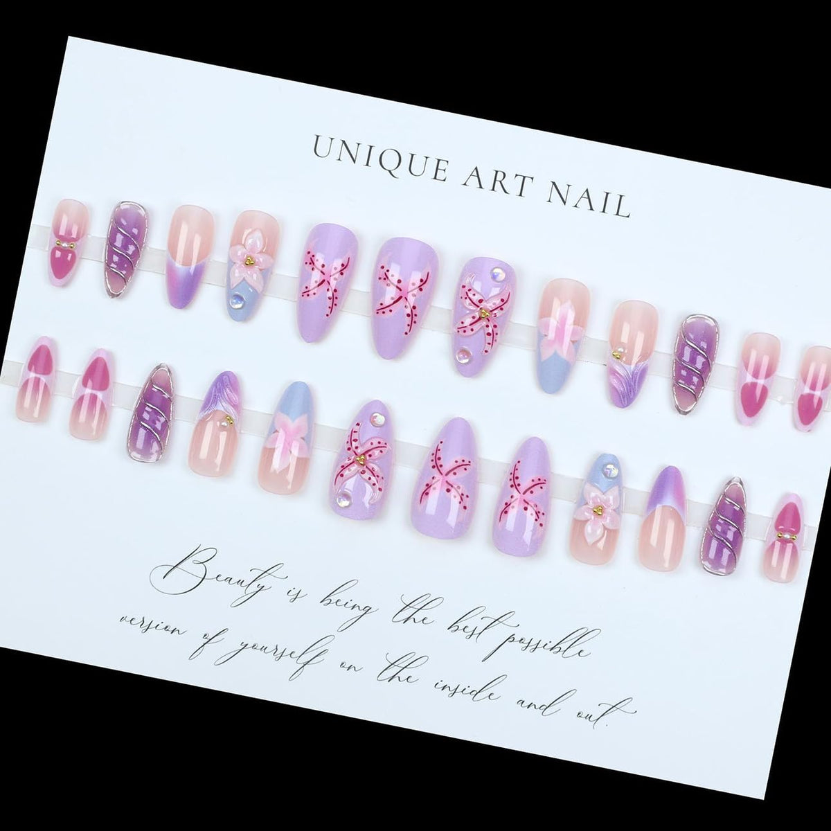 LPOODDNU press on nails with floral design in packaging