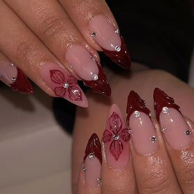 LPOODDNU Red French Tip Press on Nails Almond front view