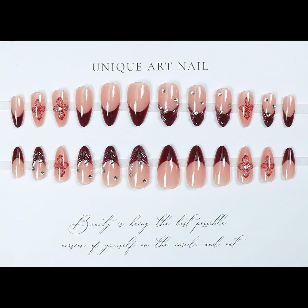 LPOODDNU Red French Tip Press on Nails Almond various sizes