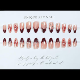 LPOODDNU Red French Tip Press on Nails Almond various sizes