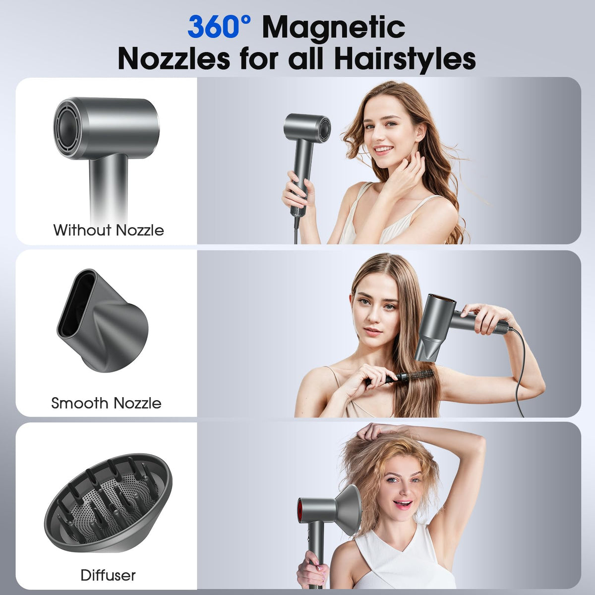 lpstea hair dryer side view with 360° rotating design