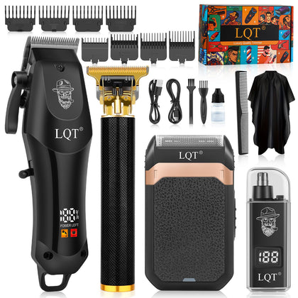 LQT Hair Clippers Cordless Grooming Kit front view with LED display