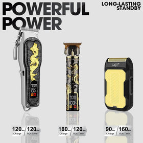 LQT hair clippers set including barber cape and cleaning brushes