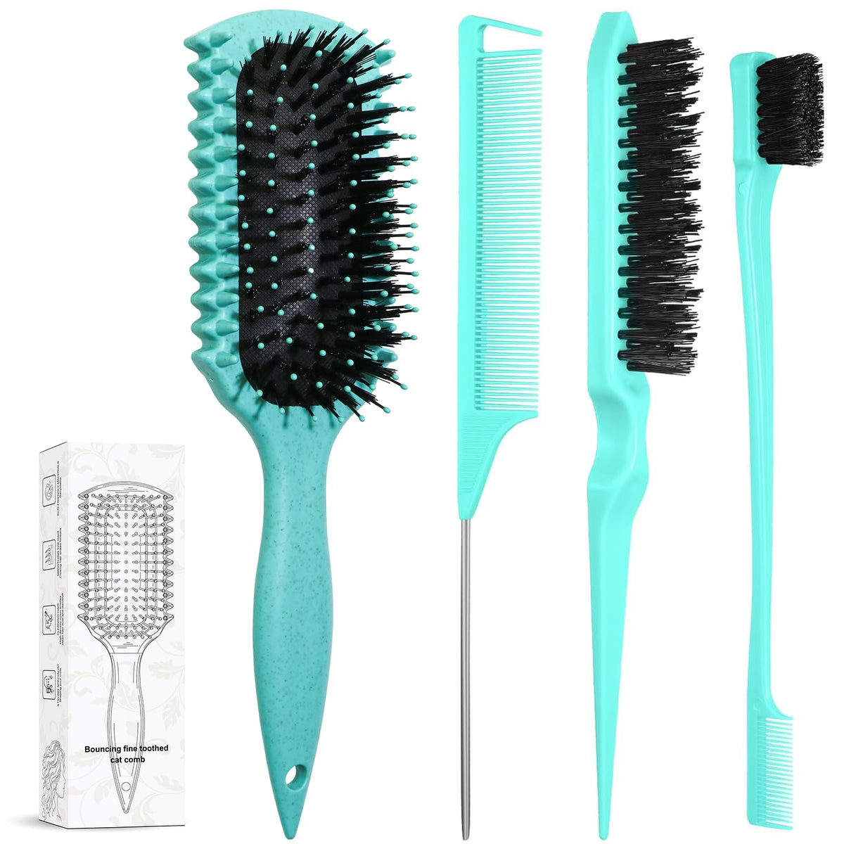LSKHJT Curl Defining Brush Set in green with ergonomic handle