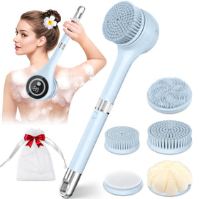 LUBEJR Electric Body Brush Back Scrubber front view with 5 brush heads