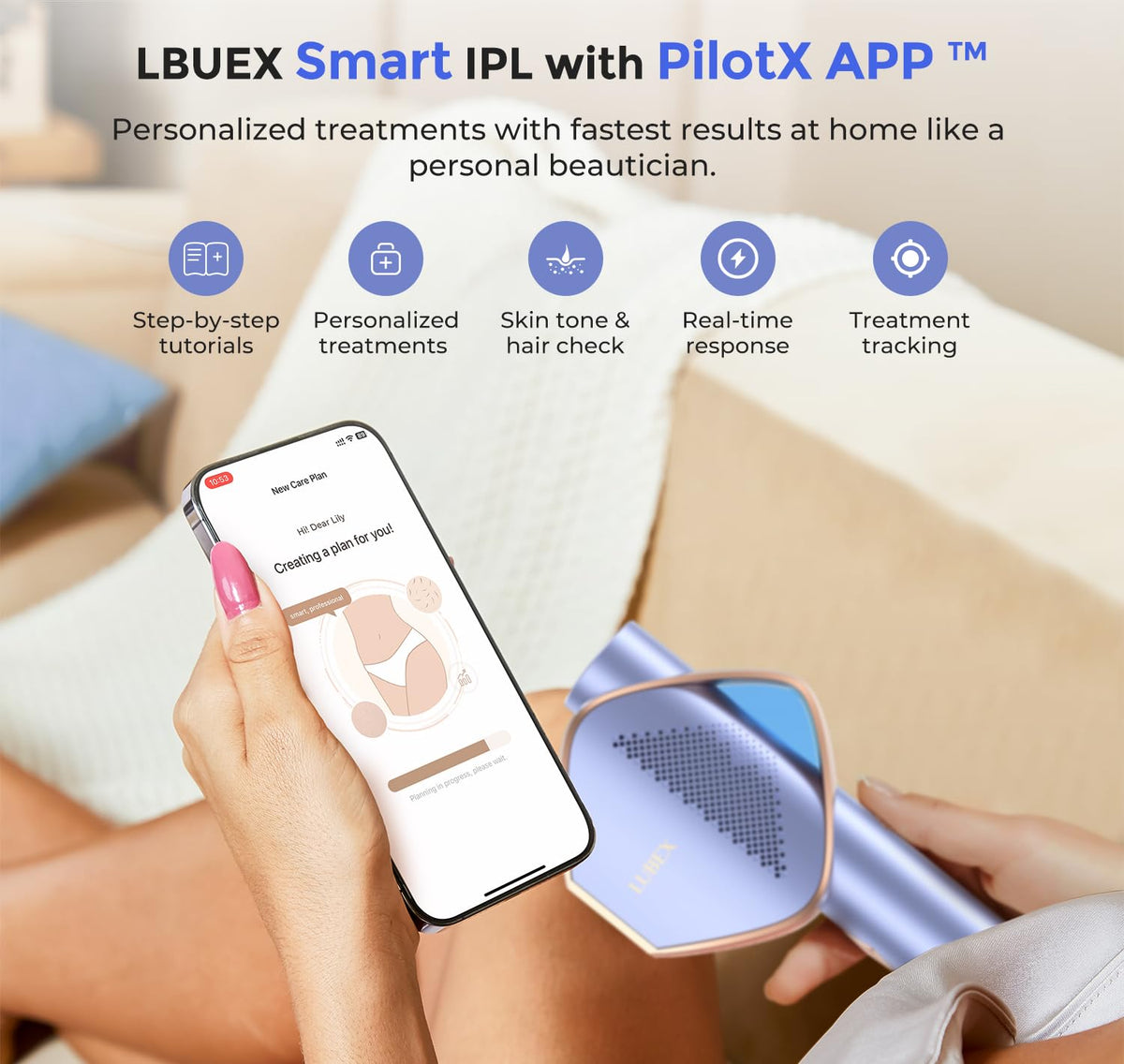 LUBEX Smart IPL device in use on legs