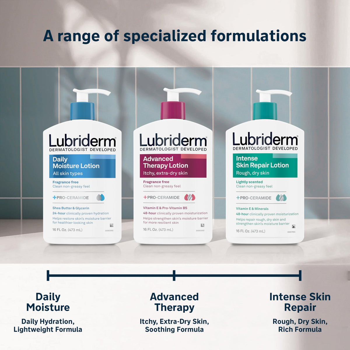 Lubriderm Daily Moisture Body Lotion 16 fl. oz on a bathroom shelf