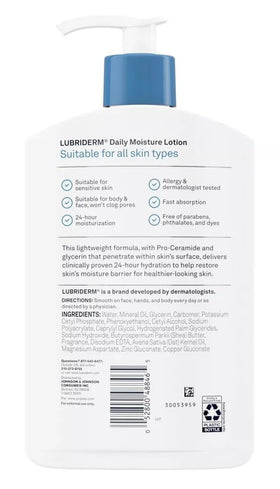 Lubriderm Daily Moisture Lotion 16oz back view with ingredient list