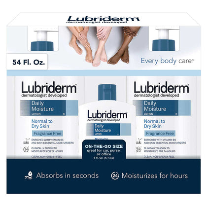 Lubriderm Daily Moisture Lotion Fragrance Free 3-pack front view
