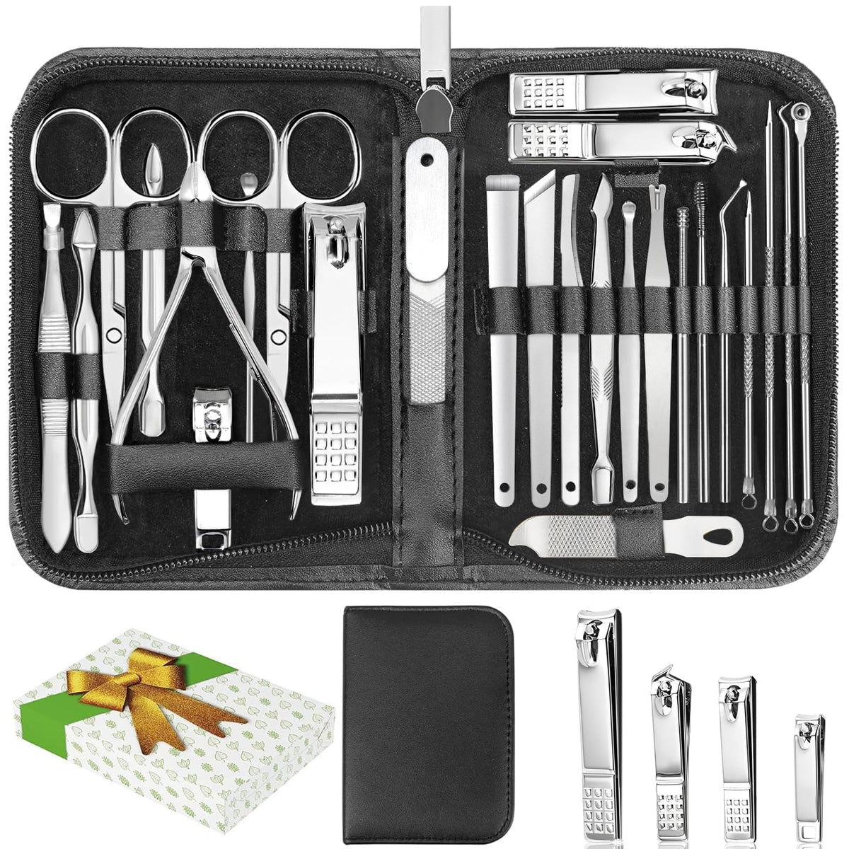LUCK AROUND 26-Piece Manicure Set in elegant black travel case